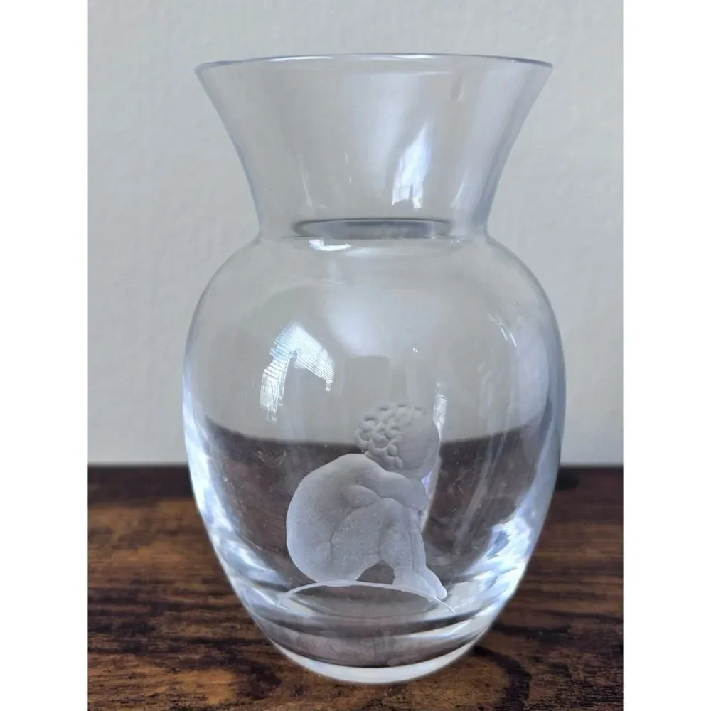Vintage Mini 5” Val St. Lambert - hand-cut crystal vase with child